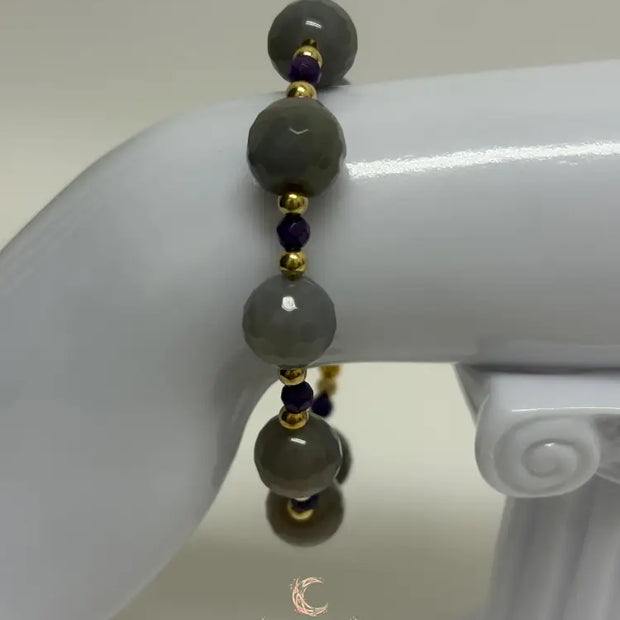 Amethyst Agate Bracelet – Gold Beaded Gemstone Crystal Jewelry for Women