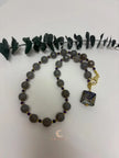 Gray Agate Amethyst Necklace – Dichroic Glass Pendant & Gold Plated Gemstone Jewelry