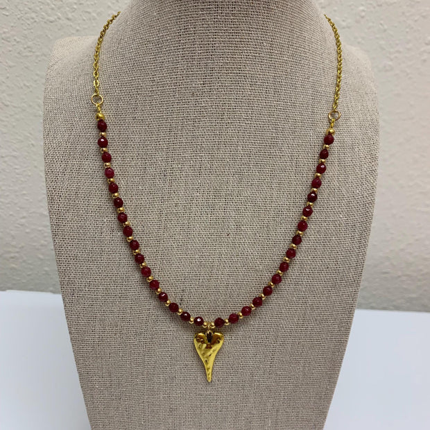 Red Andalusite Pendant Necklace – 18.5" Gold Plated Chain Gemstone Jewelry