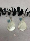 Mother of Pearl Drop Earrings - Aquamarine Moonstone Sterling Silver