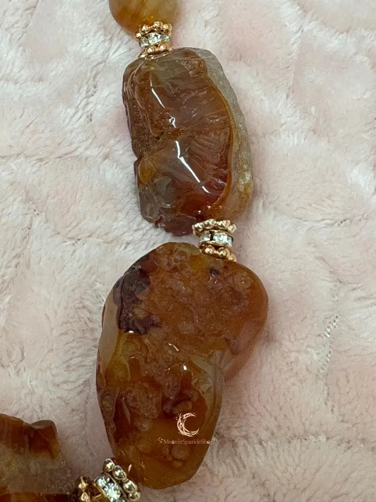 Raw Carnelian Copper Necklace – Chunky Natural Gemstone Pendant, Boho Statement Jewelry for Women