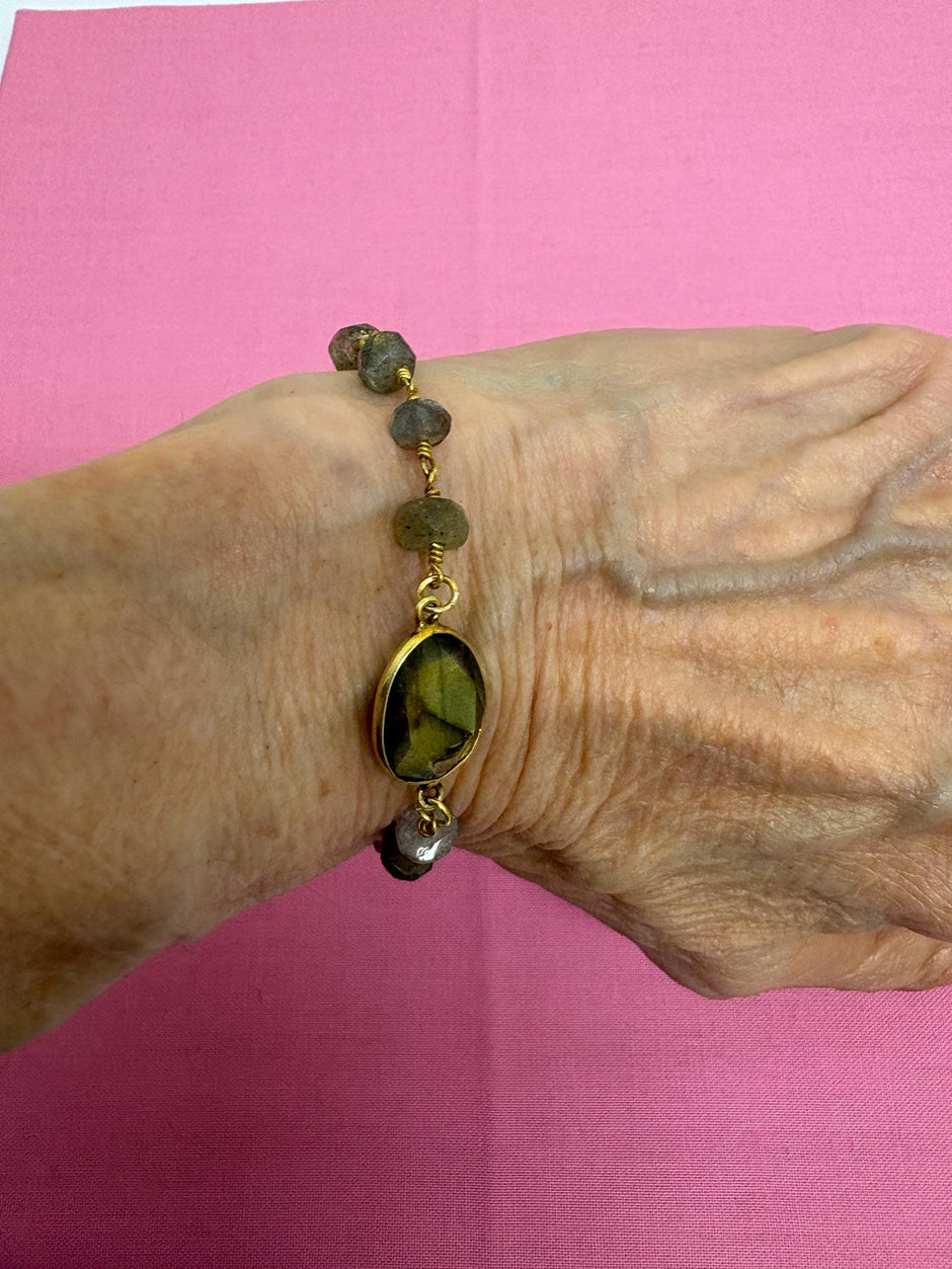 Labradorite Bracelet – Iridescent Gemstone Crystal Jewelry with Gold Plated Clasp