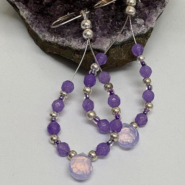 Lavender Quartz Drop Earrings - Czech Crystal Teardrop Sterling Silver