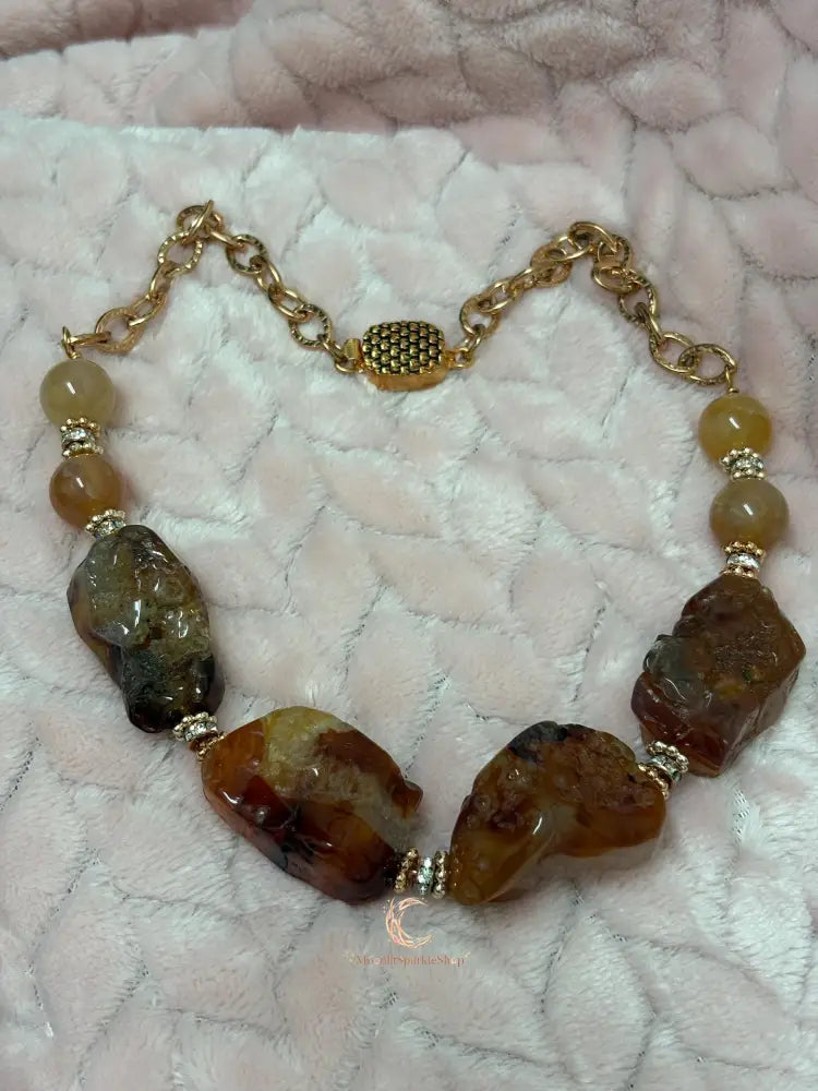 Raw Carnelian Copper Necklace – Chunky Natural Gemstone Pendant, Boho Statement Jewelry for Women