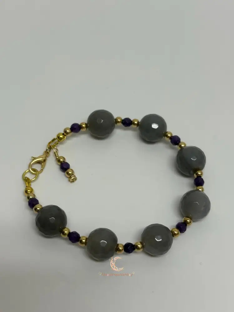 Amethyst Agate Bracelet – Gold Beaded Gemstone Crystal Jewelry for Women