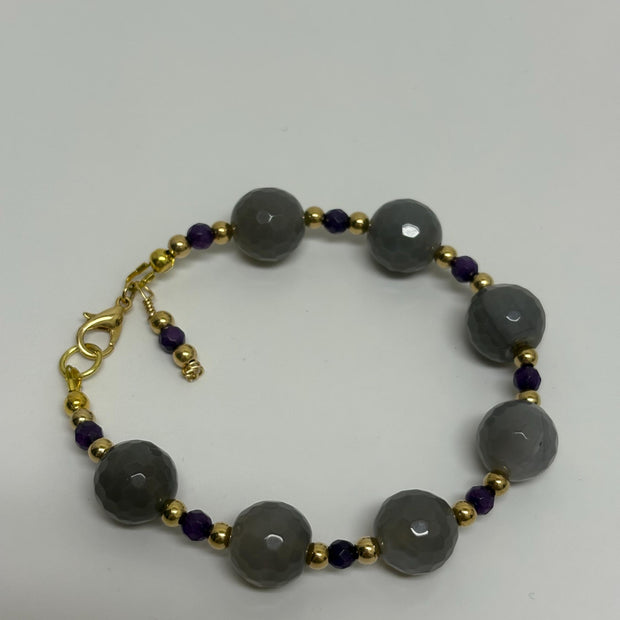 Amethyst Agate Bracelet – Gold Beaded Gemstone Crystal Jewelry for Women
