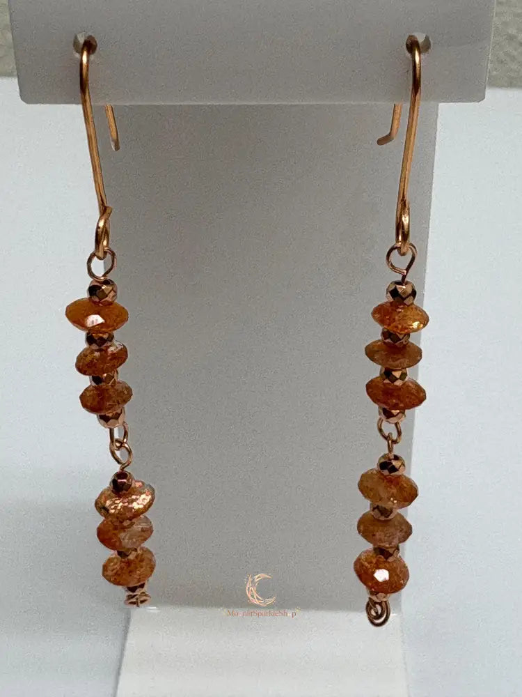 Sunstone Copper Drop Earrings – Handmade Healing Crystal Gemstone Jewelry