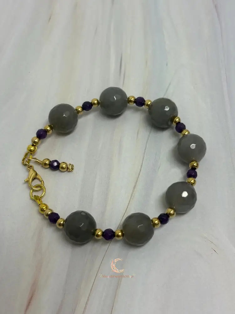 Amethyst Agate Bracelet – Gold Beaded Gemstone Crystal Jewelry for Women