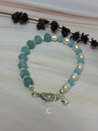Aquamarine Pearl Bracelet - Sterling Silver with Moonstone & Heart Charm
