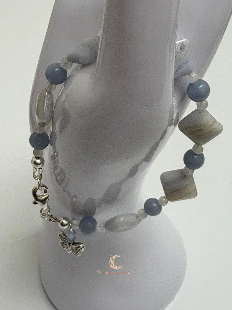 Blue Lace Agate, & Moonstone Peace Bracelet - MoonlitSparkleShop