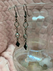 Black Crystal Drop Earrings - Gunmetal Chain Dangle with Rhinestones
