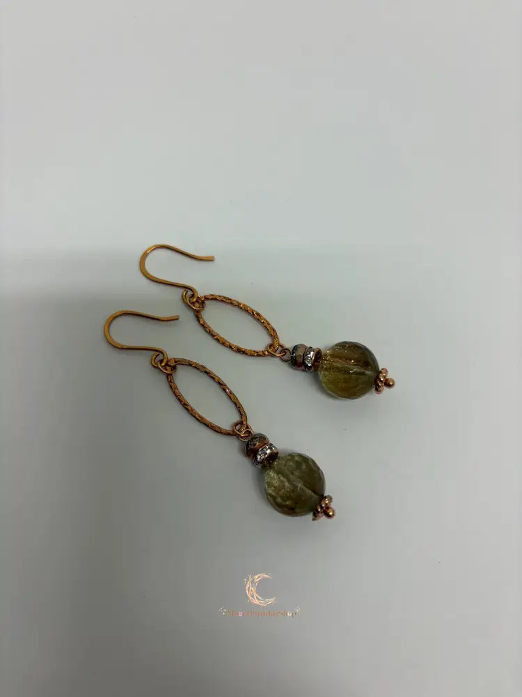 Rutilated Quartz Drop Earrings - Copper Gemstone Statement Jewelry