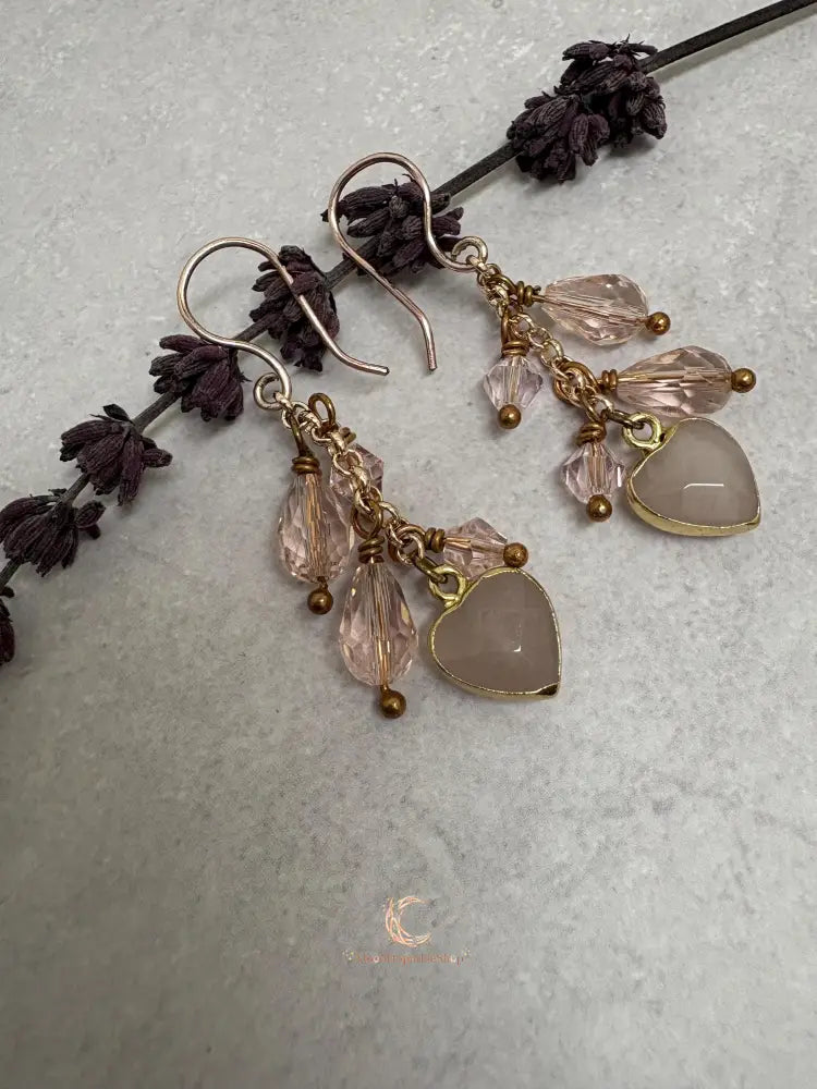 Rose Quartz Dangle Earrings - Pink Crystal Waterfall Drop Rose Gold