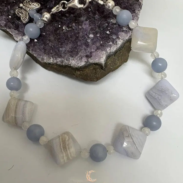 Blue Lace Agate, & Moonstone Peace Bracelet - MoonlitSparkleShop