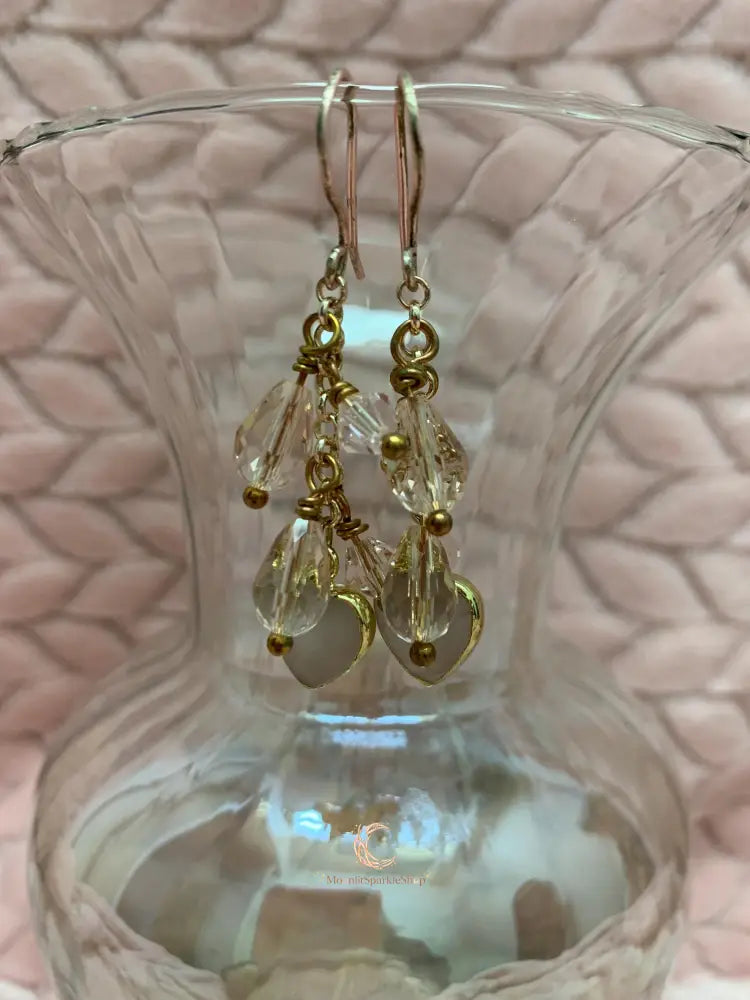 Rose Quartz Dangle Earrings - Pink Crystal Waterfall Drop Rose Gold