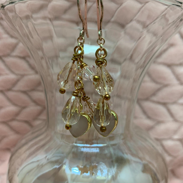 Rose Quartz Dangle Earrings - Pink Crystal Waterfall Drop Rose Gold