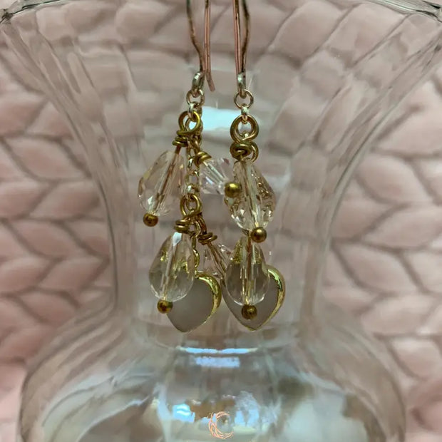 Rose Quartz Dangle Earrings - Pink Crystal Waterfall Drop Rose Gold