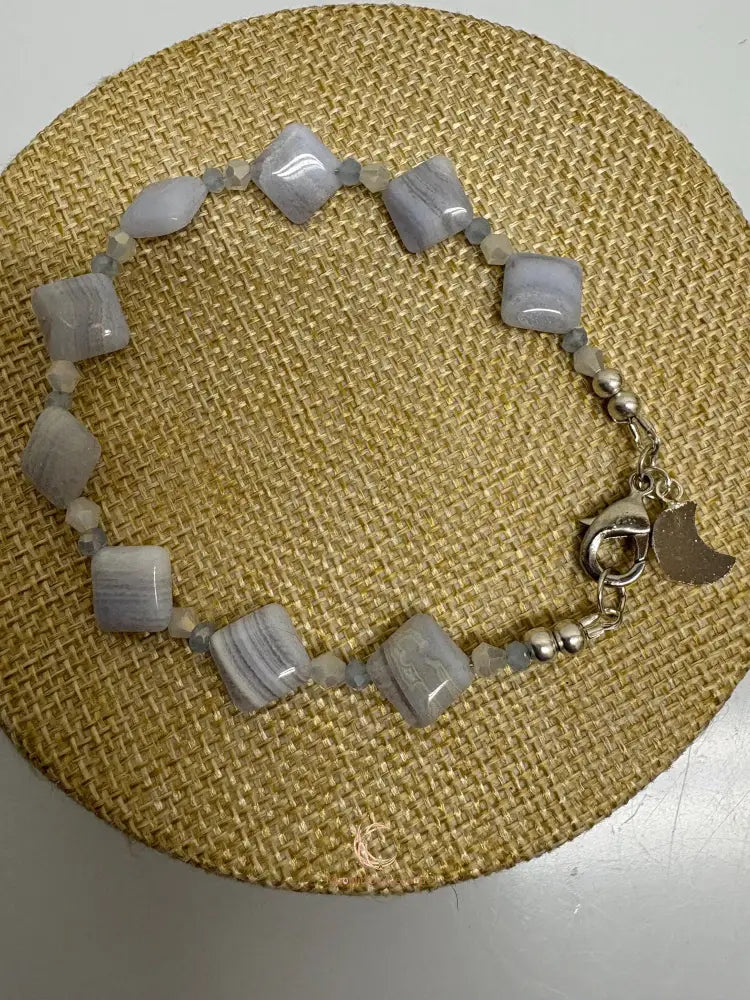 Blue Lace Agate Bracelet – Druzy Moon Charm Gemstone Crystal Jewelry
