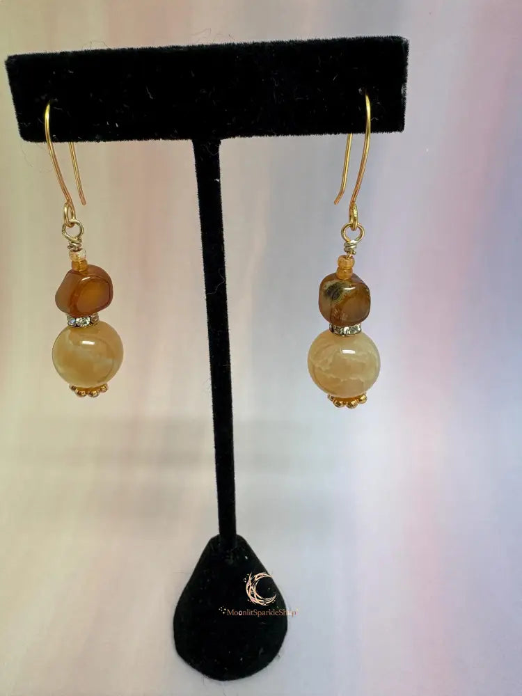 Carnelian and Agate Drop Earrings – Handcrafted Copper Boho Gemstone Jewelry