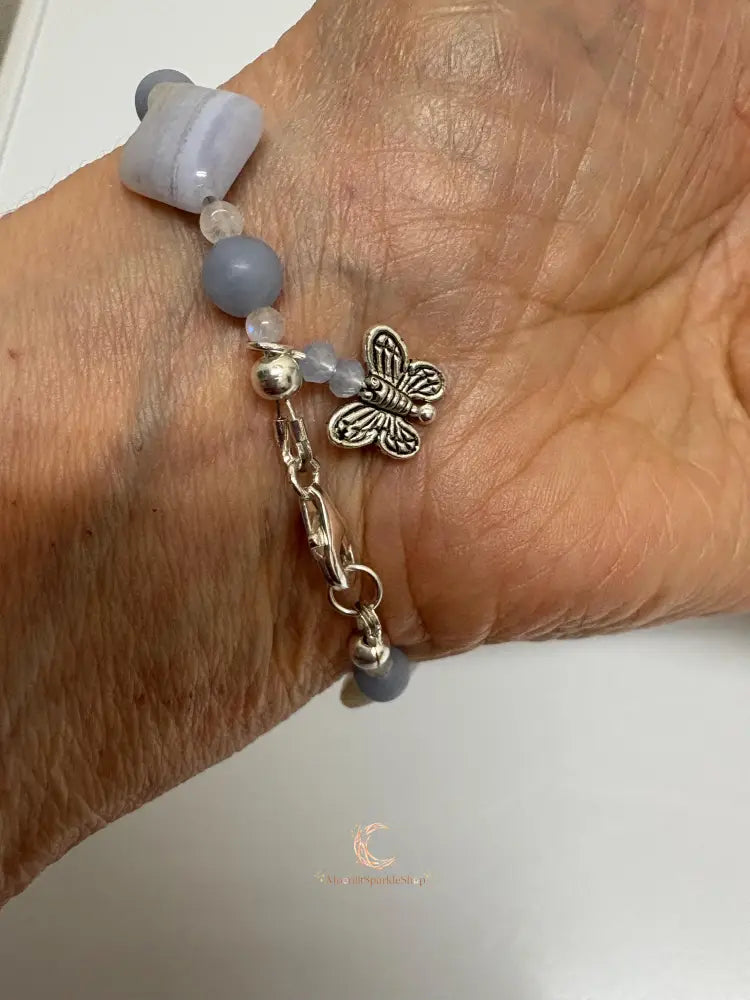 Blue Lace Agate, & Moonstone Peace Bracelet - MoonlitSparkleShop